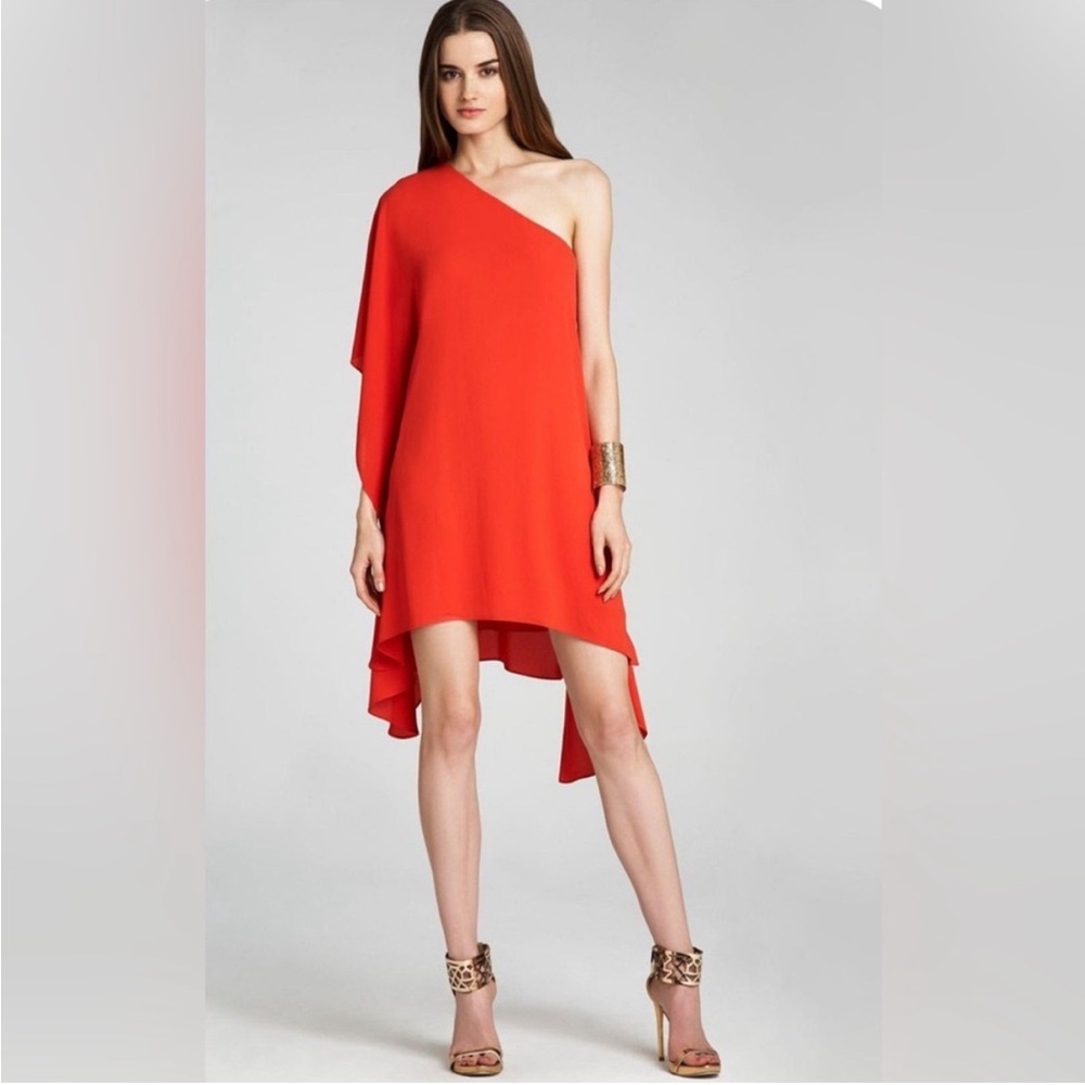BCBGMaxAzria Scarlett Red One Shoulder Flowy Mini Dress XS